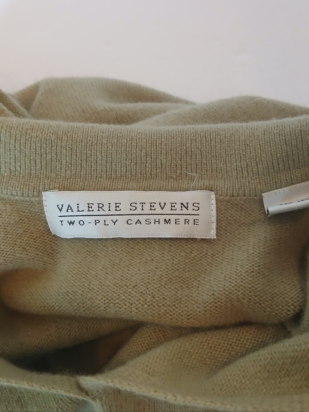 Valerie Stevens Olive Green Collared V Neck Two-Ply Cashmere Sweater Small - Picture 9 of 11